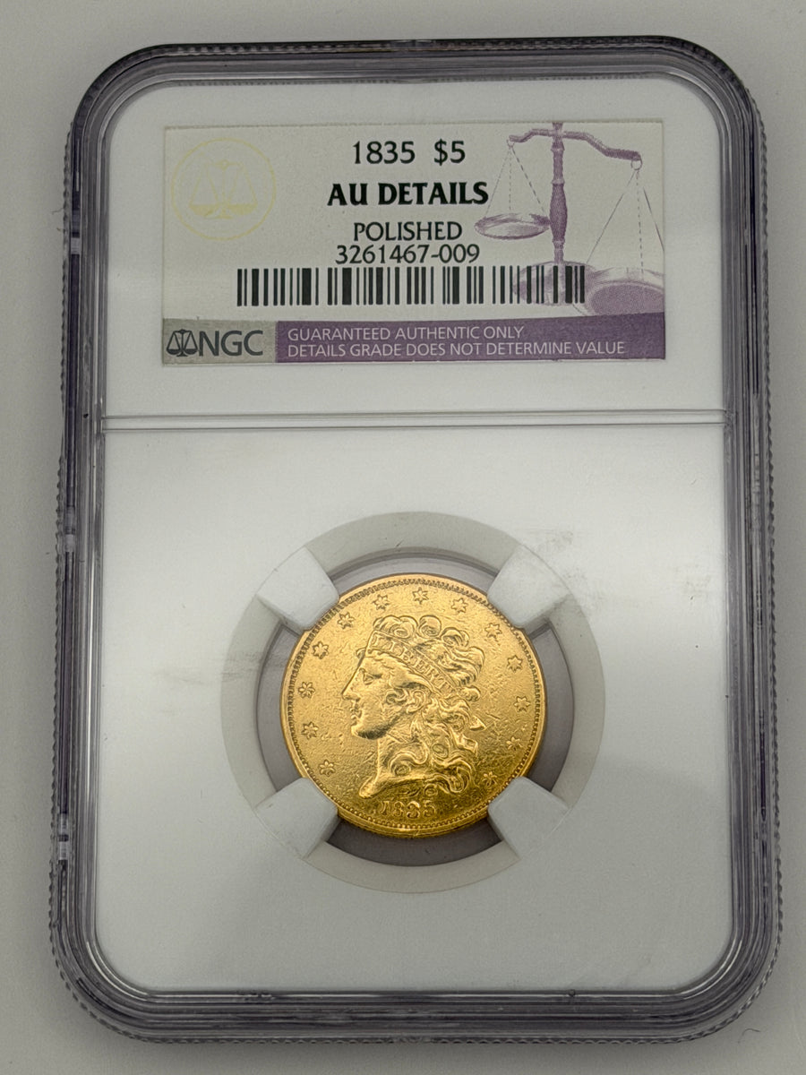 1835 $5 Classic Head Gold Half Eagle – NGC AU Details | Historic Early U.S. Gold Coin