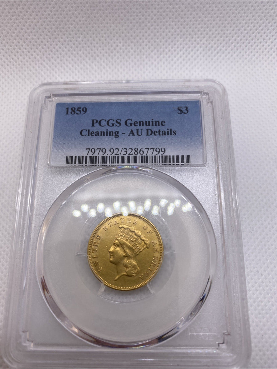 1859 Three Dollar Indian Gold Coin $3 NGC AU Details RARE