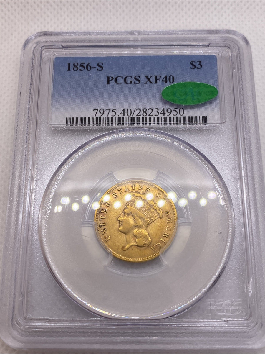1856 S Three Dollar Indian Gold Coin $3 NGC XF40 CAC Graded RARE