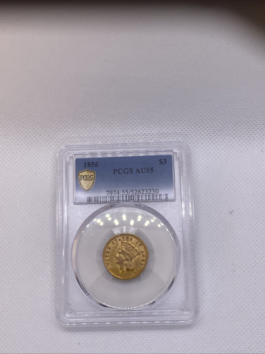 1856 $3 Gold Princess NGC AU55 Three Dollar Gold Piece RARE EARLY US GOLD
