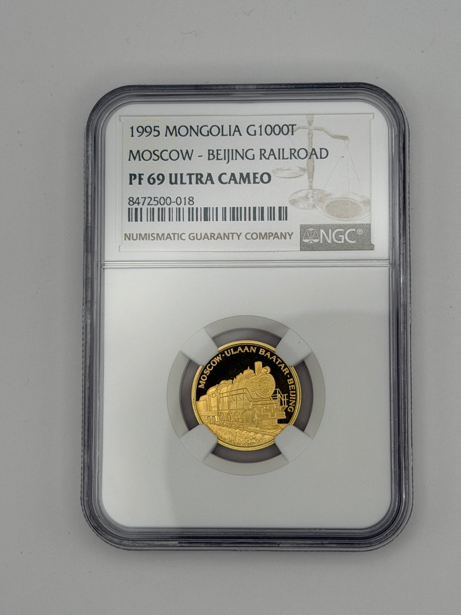 1995 Mongolia 1000 Tugrik Tögrög Gold Proof – Railroad – NGC PF69 Ultra Cameo