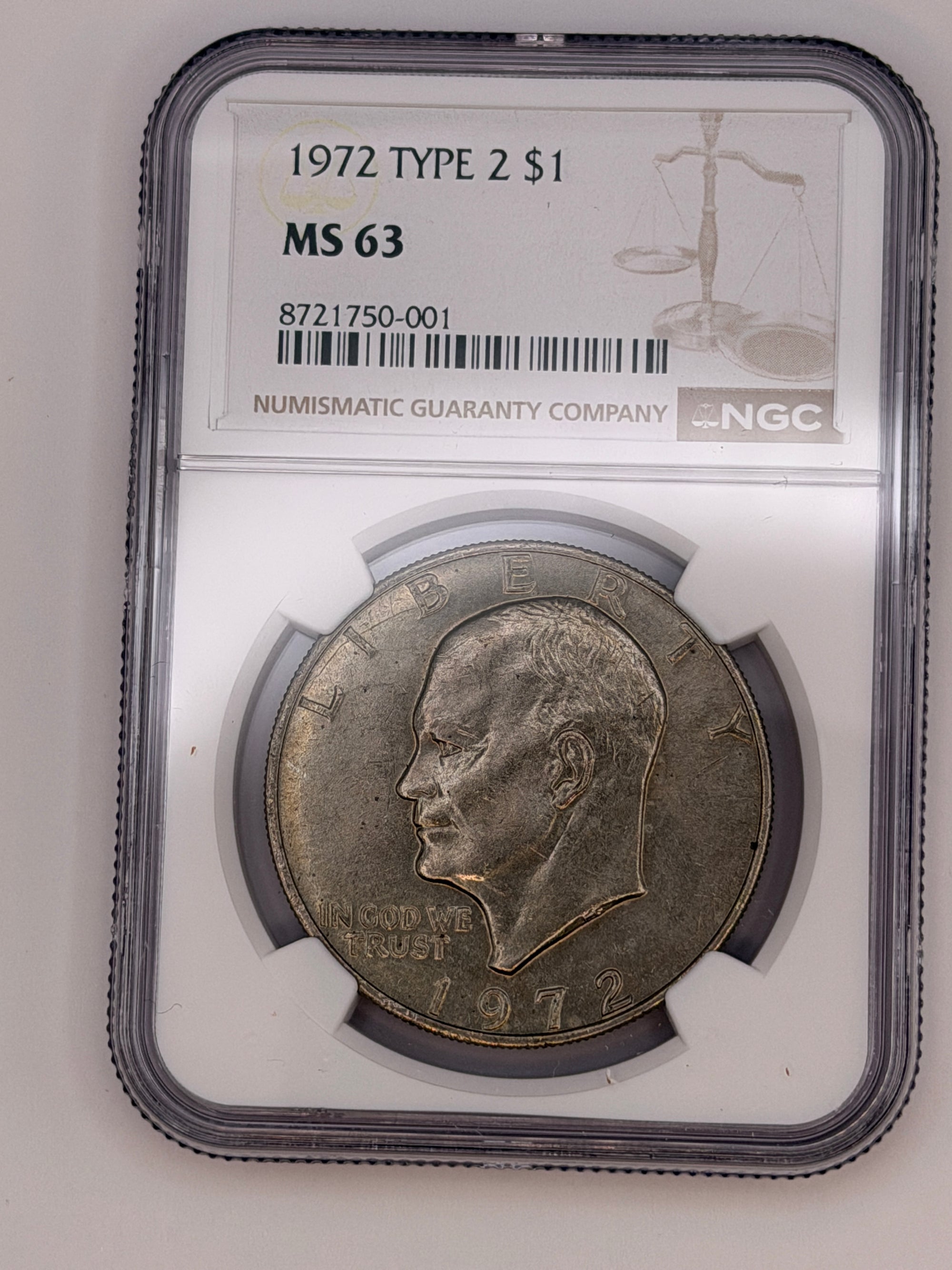 1972 Eisenhower Dollar Type 2 NGC MS63 – Key Philadelphia Mint Variety Ike Dollar #750-001