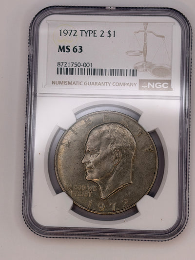 1972 Eisenhower Dollar Type 2 NGC MS63 – Key Philadelphia Mint Variety Ike Dollar #750-001