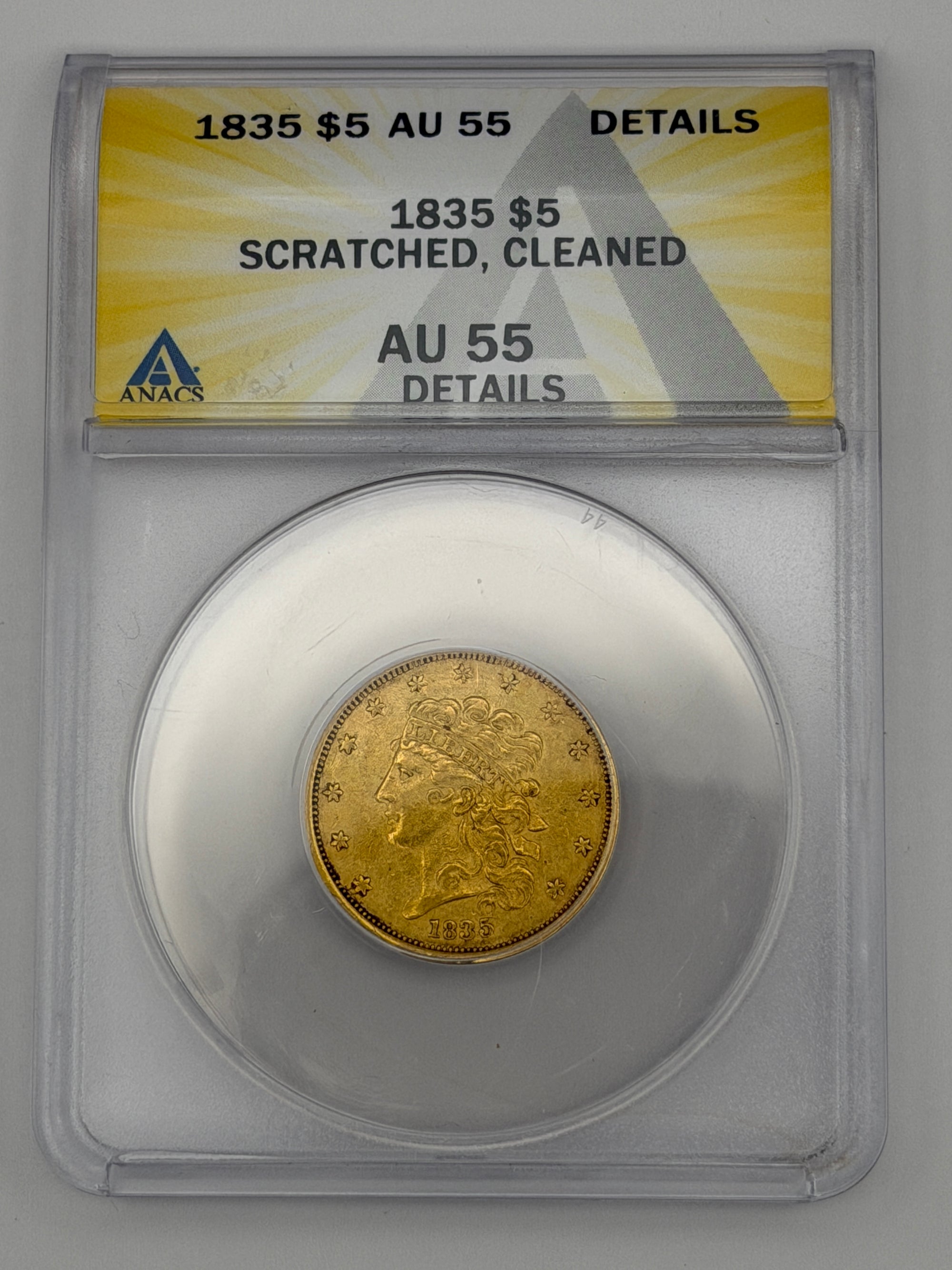 1835 Classic Head Gold Half Eagle $5 Coin – ANACS AU55 Details | Early U.S. Gold