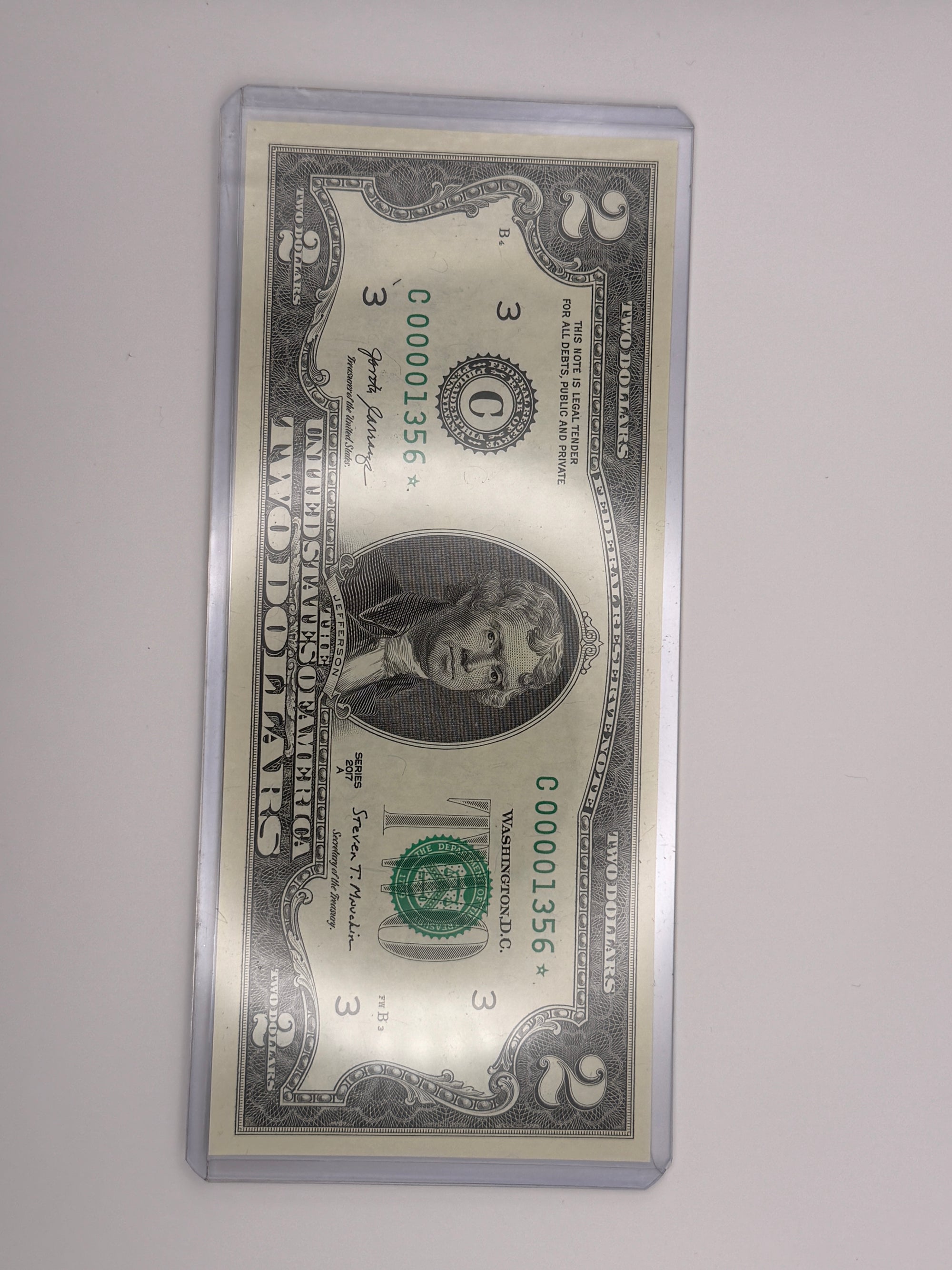 $2 Rare Uncirculated Low FOUR (4) Digits  ⭐️ STAR NOTE ⭐ 1356*