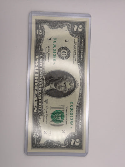 $2 Rare Uncirculated Low FOUR (4) Digits  ⭐️ STAR NOTE ⭐ 1356*