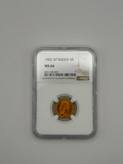 1902 5 Rubles NGC MS66 Coin Beautiful Toning MUST SEE #749-007