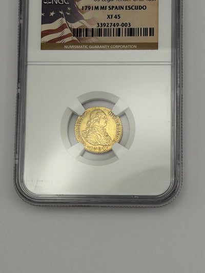 1791 M-MF Spain 1 Escudo Gold Coin – NGC XF45 | Charles IV Colonial Era Gold