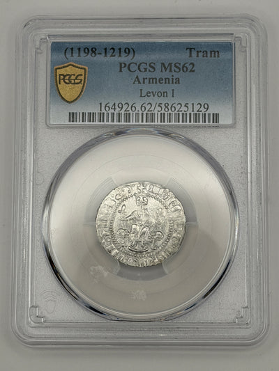 1198–1219 Armenia Tram Levon I – PCGS MS62 | Medieval Cilician Silver Coin