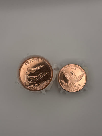 1 Roll (20) 1 oz .999 Fine Copper Rounds F-22 Raptor – United States Air Force