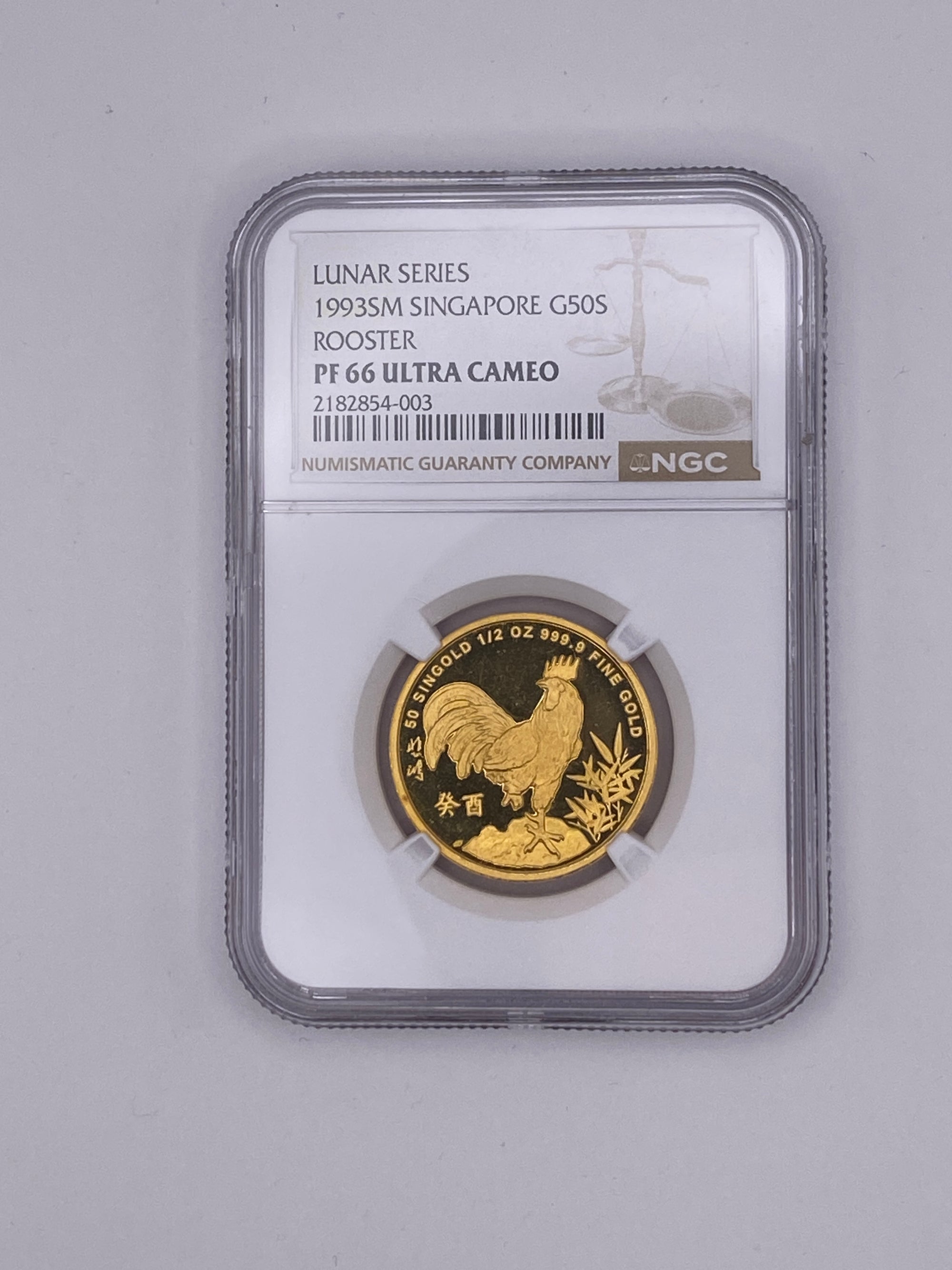 1993 Singapore $50 Singold Gold Coin – Rooster NGC PF66 Ultra Cameo