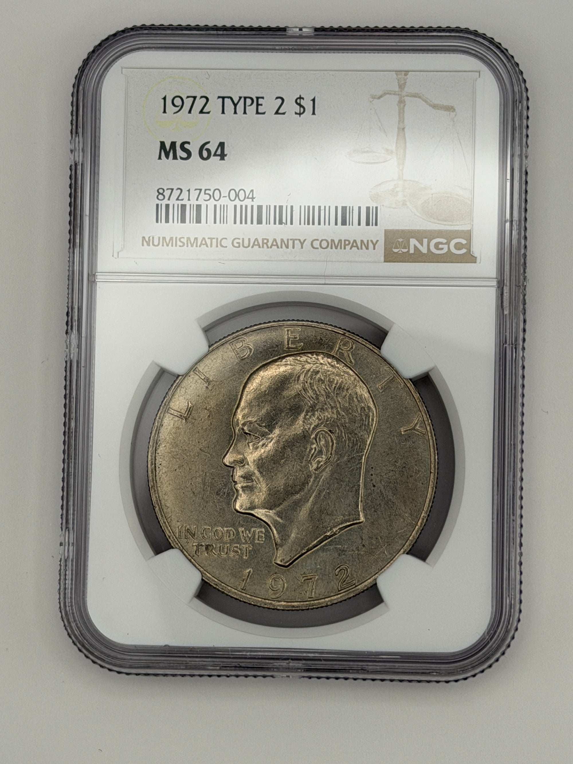 1972 Eisenhower Dollar Type 2 NGC MS64 – Scarce Reverse Variety Ike Dollar #750-004