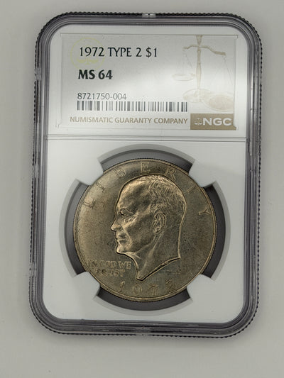 1972 Eisenhower Dollar Type 2 NGC MS64 – Scarce Reverse Variety Ike Dollar #750-004