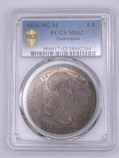 1816 NG-M 8 Reales NGC MS62 – Ferdinand VII TOP POP | Guatemala Mint Silver Dollar
