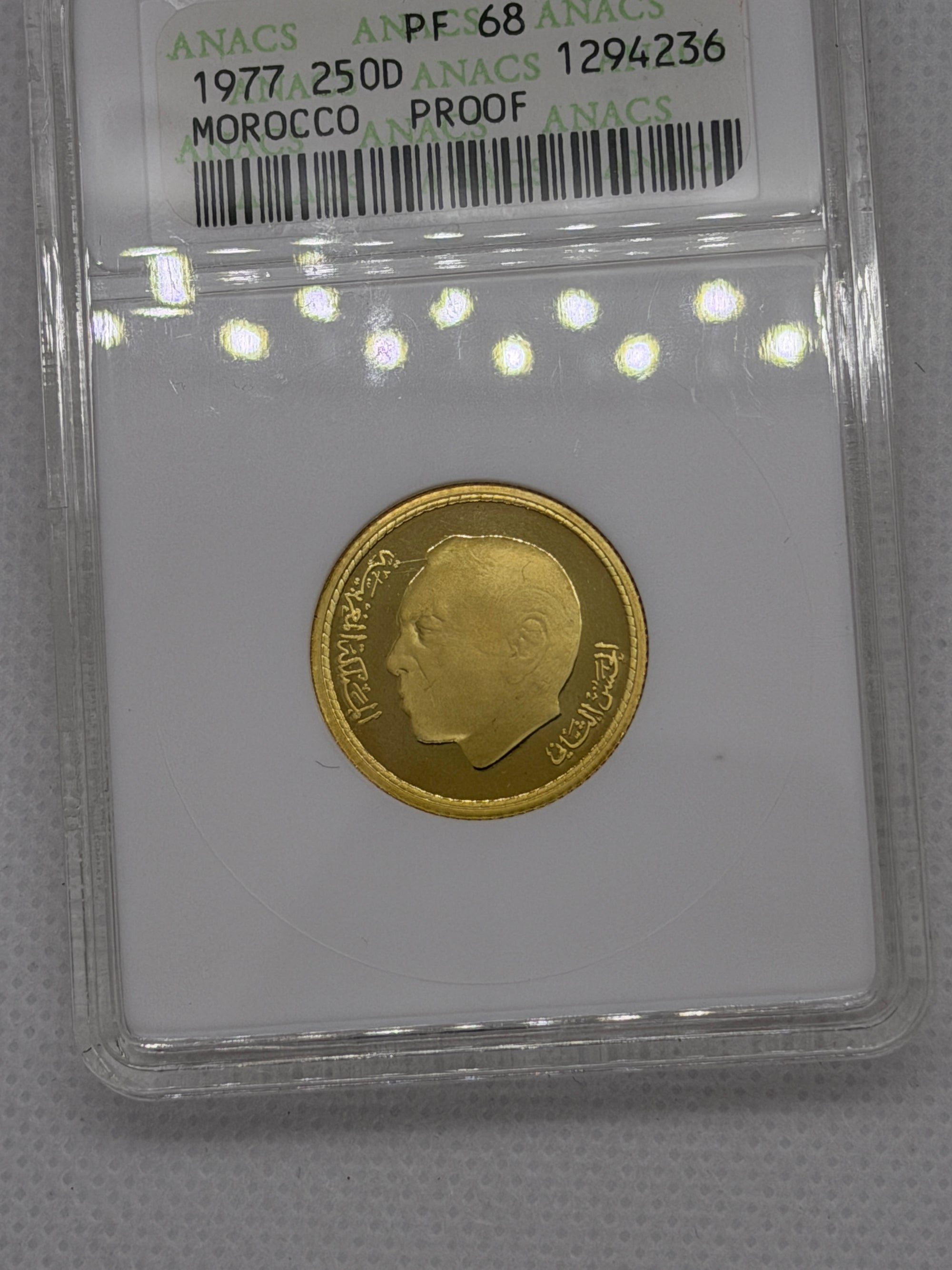 1977 250 Dirhams Morocco Old ANACS PF68 Holder Low 800 Mintage Gold Coin Rare