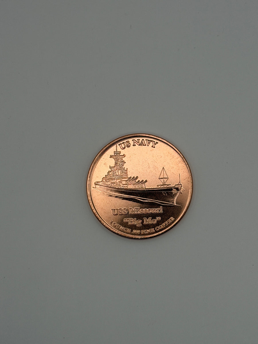 1 oz .999 Fine Copper Round "Big Mo" – US Navy Battleship USS Missouri