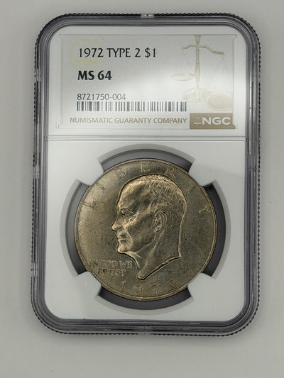 1972 Eisenhower Dollar Type 2 NGC MS64 – Scarce Reverse Variety Ike Dollar #750-004