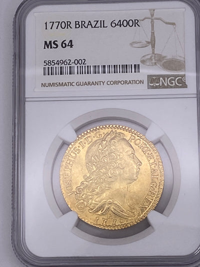 1770 R Brazil 6400 Reis Gold Coin – NGC MS64 | Rare Colonial Brazil Gold