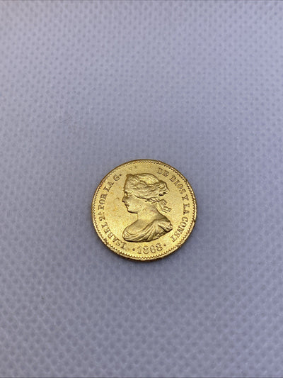 1868 4 Escudos Isabel II Gold Coin Rare