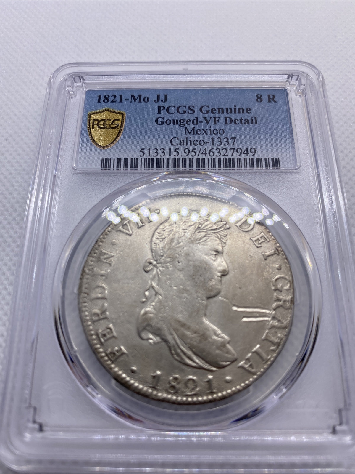 1821 Mo JJ Mexico 8 Reales Silver Ferdinand VII Calico-1337 PCGS VF Det #7949