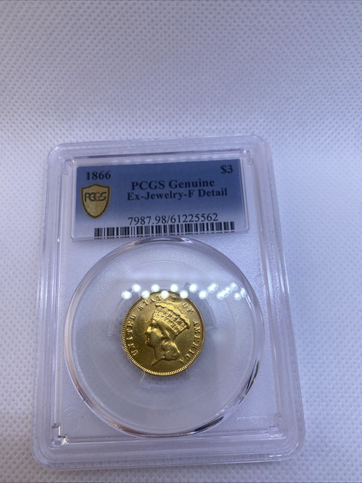 1866 $3 Gold Three Dollars PCGS RARE VERY LOW Mintage