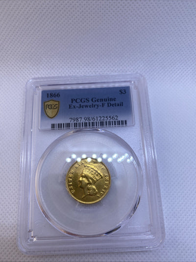 1866 $3 Gold Three Dollars PCGS RARE VERY LOW Mintage