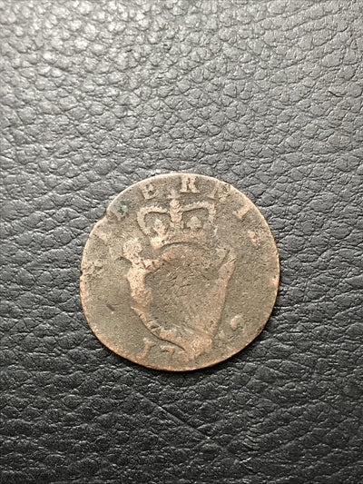 1742 COPPER 1/2 PENNY HIBERNIA GEORGE II BEAUTIFUL RARE COIN FARTHING - #1742-RR