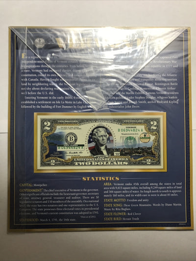 COLORIZED $2 NOTE SET VERMONT and OKLAHOMA GENUINE LEGAL TENDER