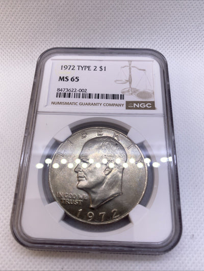 1972 EISENHOWER $1 TYPE 2 NGC MS65 TYPE II - IKE Dollar VERY RARE AND High Grade