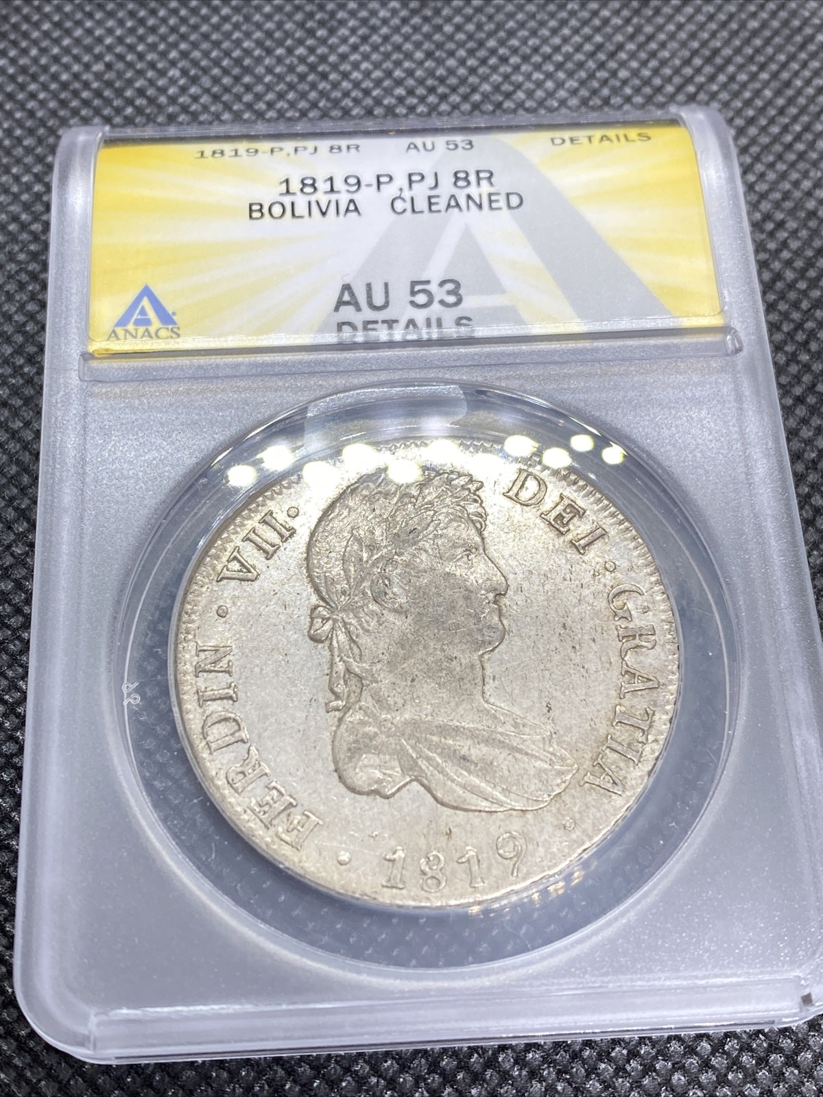 1819 PTS PJ Bolivia Silver 8R 8 Reales AU 53 Details Anacs Silver Potosi #567