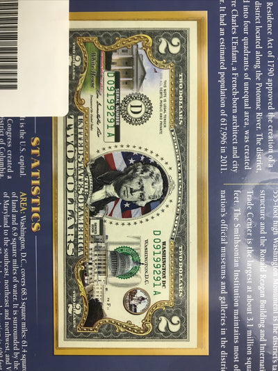 COLORIZED $2 NOTE SET COLORADO and WASHINGTON, D.C. GENUINE LEGAL TENDER #2