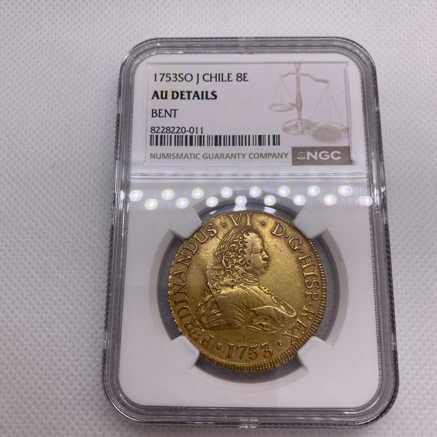 1753 SO J Chile 8 Escudos Gold Coin NGC AU Graded RARE