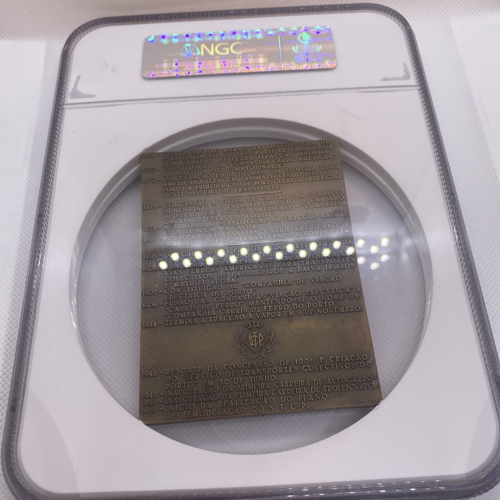 1972 Portugal Public Transportation Transportation Medal Brass NGC Graded MS65