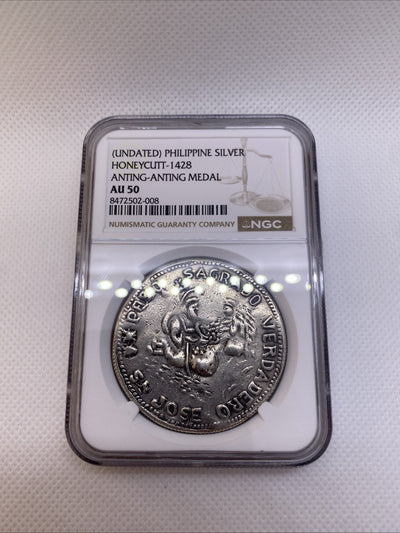 Philipines Honeycutt - 1428 Anting-Anting Silver Medal Graded NGC AU50 RARE