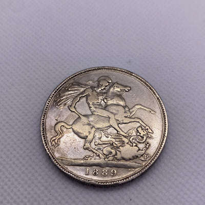 1889 GREAT BRITAIN SILVER CROWN QUEEN VICTORIA Silver Coin Reeded Edge #7932
