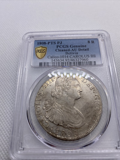 1808 PTS PJ Bolivia 8 Reals Carolus IIII PCGS AU DETAILS Silver Coin #7960