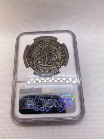 1848 PTS M Potosi Mint Bolivia 8 Soles Silver NGC XF Det Cleaned Silver Coin