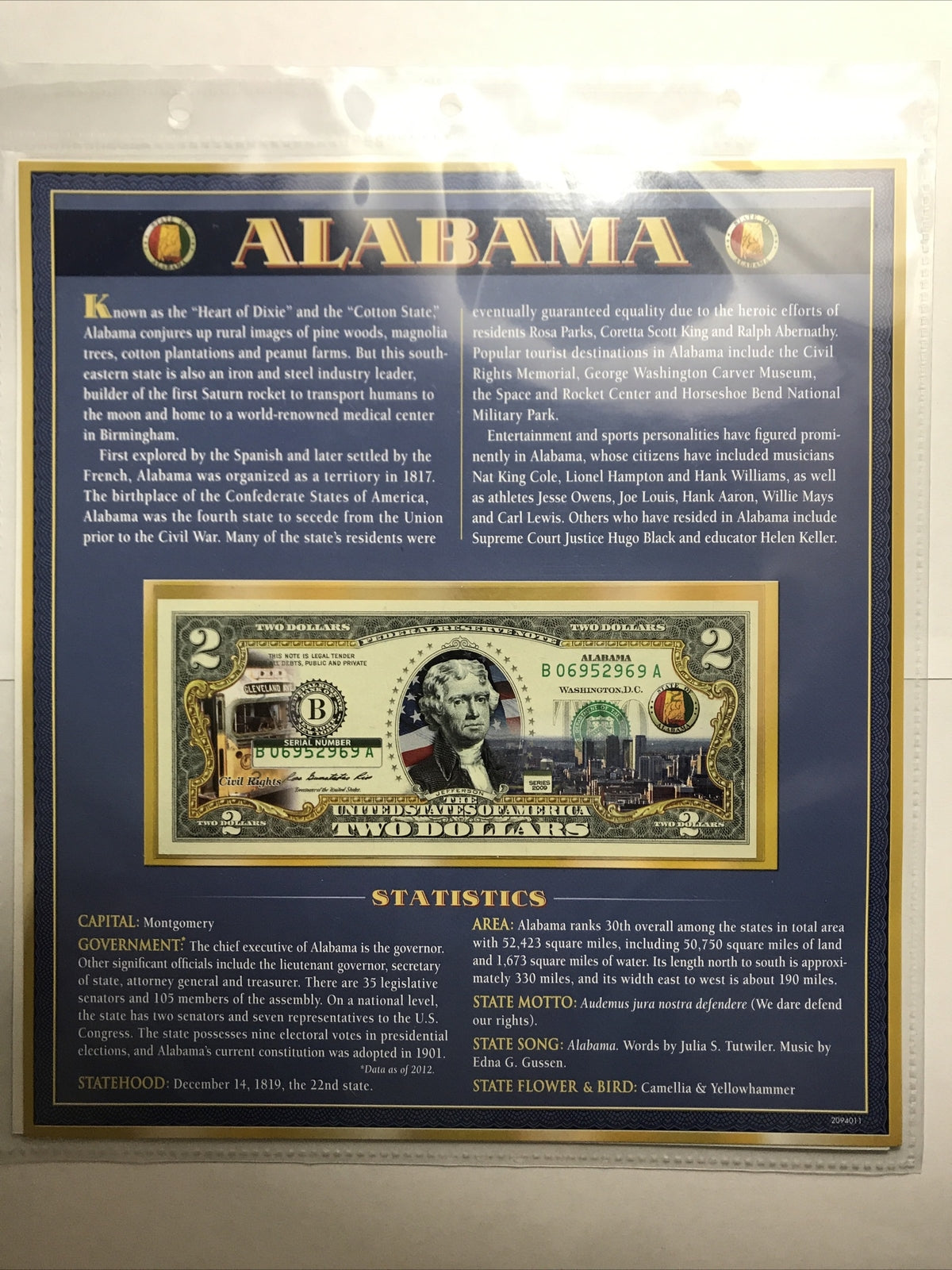 COLORIZED $2 NOTE SET ALABAMA and MICHIGAN GENUINE LEGAL TENDER