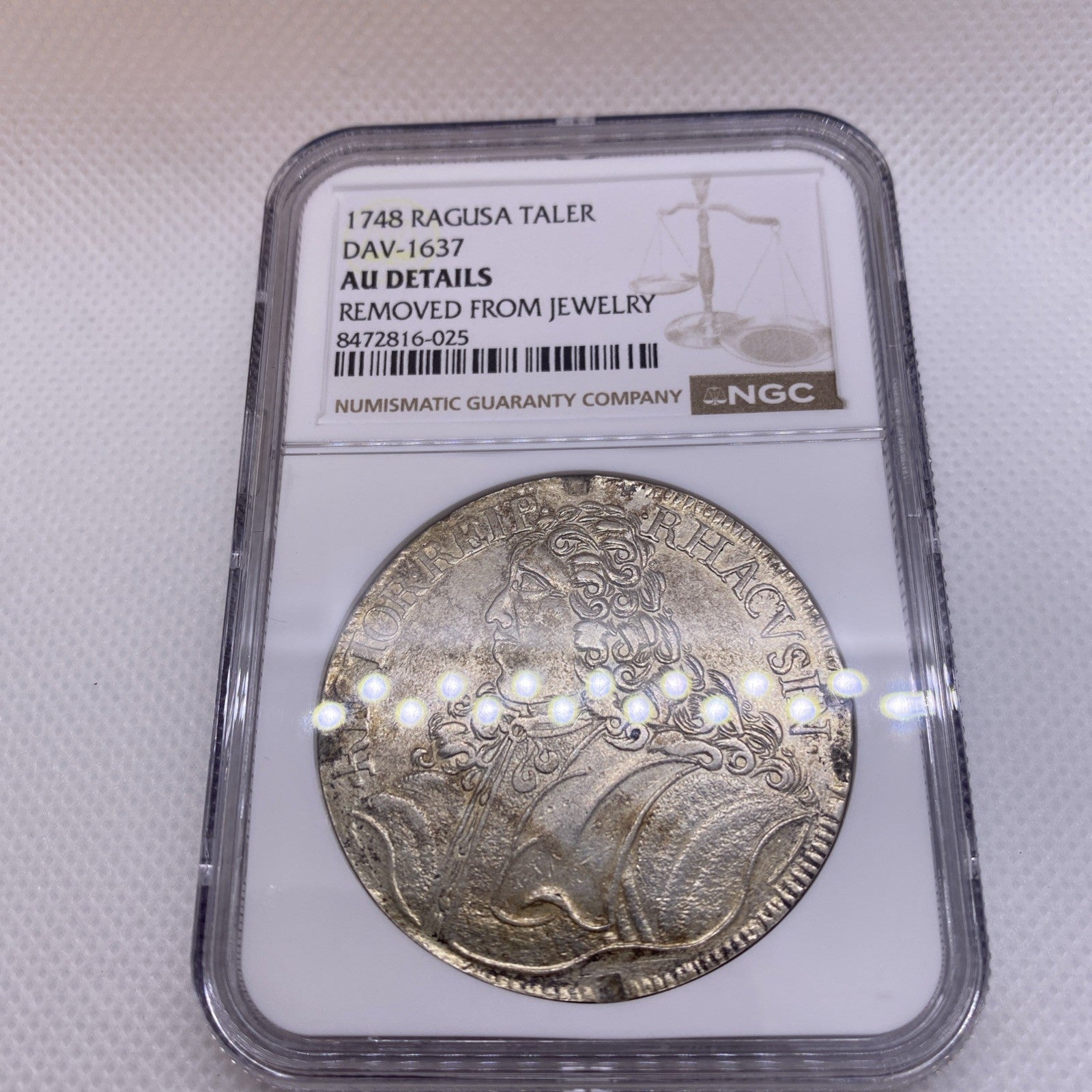 1748 Ragusa Taler Tallero NGC AU Details Silver Coin Large RARE