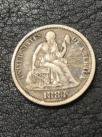 1883 Seated Liberty Silver Dime Personalised with Letter “W” (For Wife?) #9123