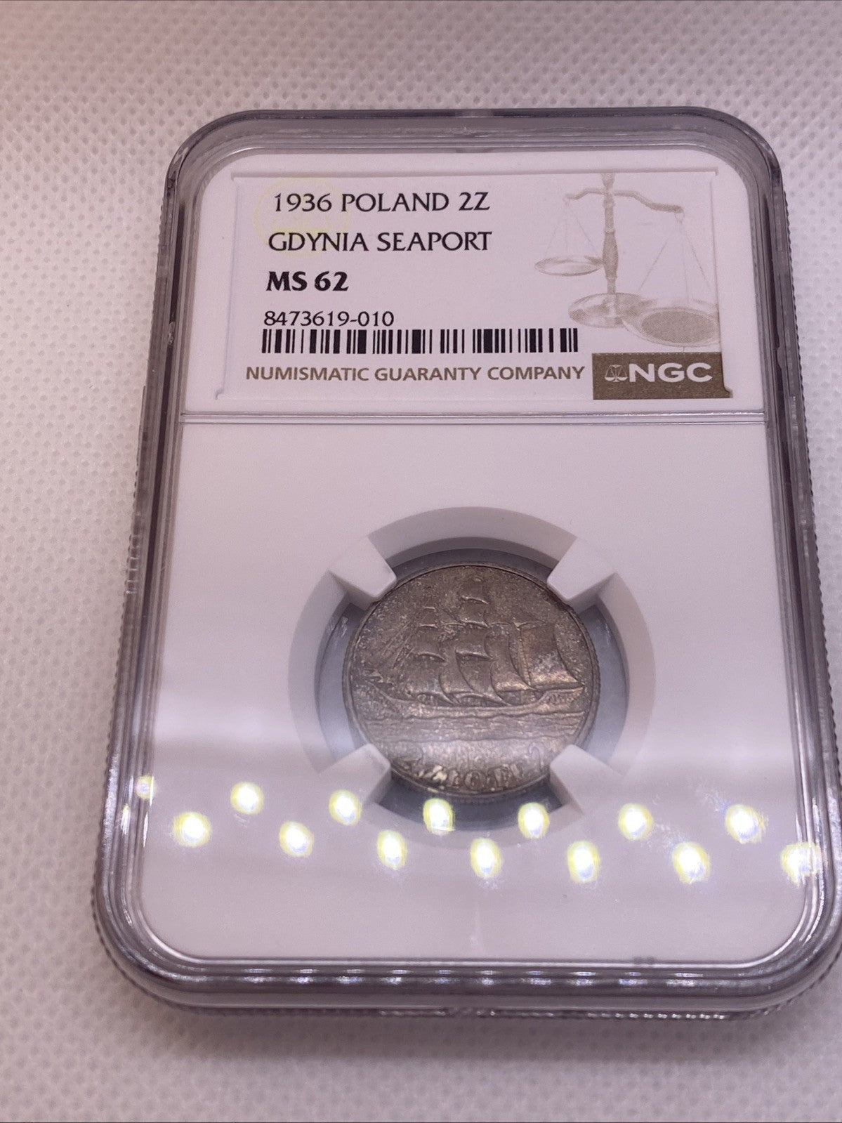 1936 Poland 2 Zlotych Gdynia Seaport Silver Coin NGC MS62 Beautiful Toning Rare