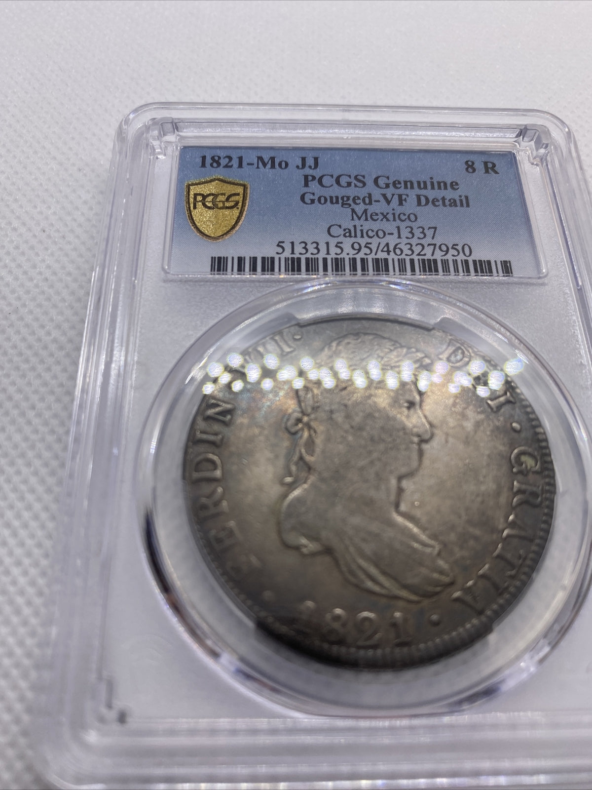 1821 Mo JJ Mexico 8 Reales Silver Ferdinand VII Calico-1337 PCGS VF Det #7950