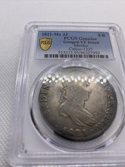 1821 Mo JJ Mexico 8 Reales Silver Ferdinand VII Calico-1337 PCGS VF Det #7950