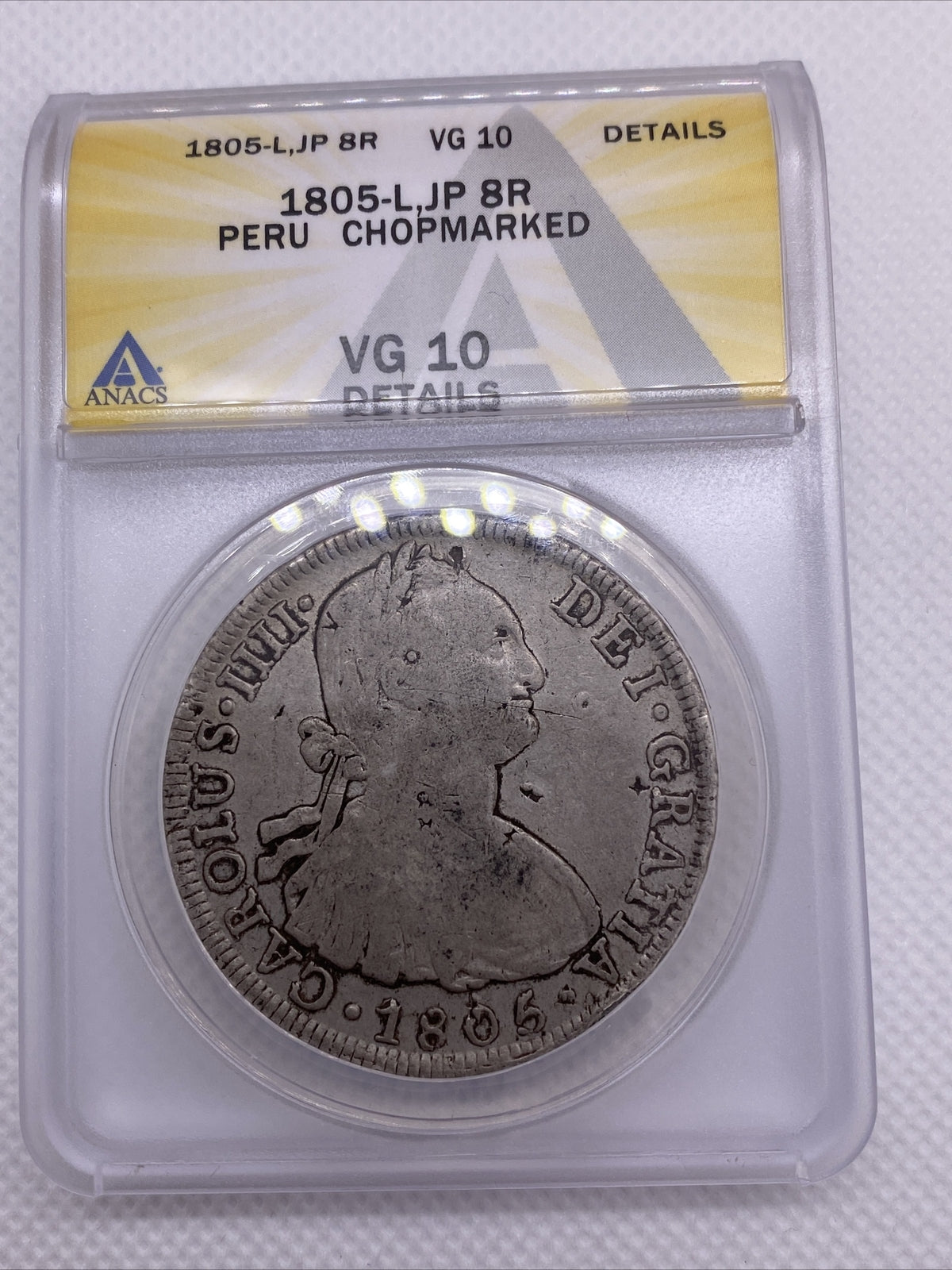 1805 Lima JP Peru 8 Reales Anacs VG10 Details Silver Chopmarks Carolus IIII #568