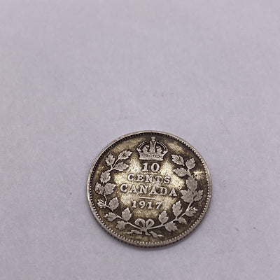 1917 Canada 10 Cent Dime Silver Coin George V  Silver Coin #1249-10