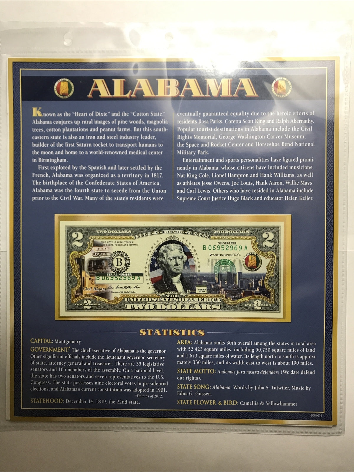 COLORIZED $2 NOTE SET ALABAMA and MICHIGAN GENUINE LEGAL TENDER