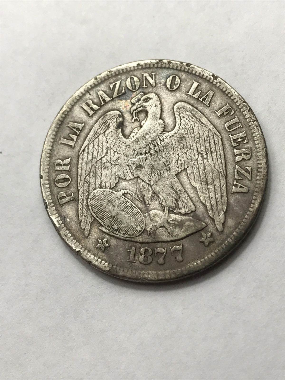1877 Chile Silver Peso Un Peso - Republica De Chile KM#142.1