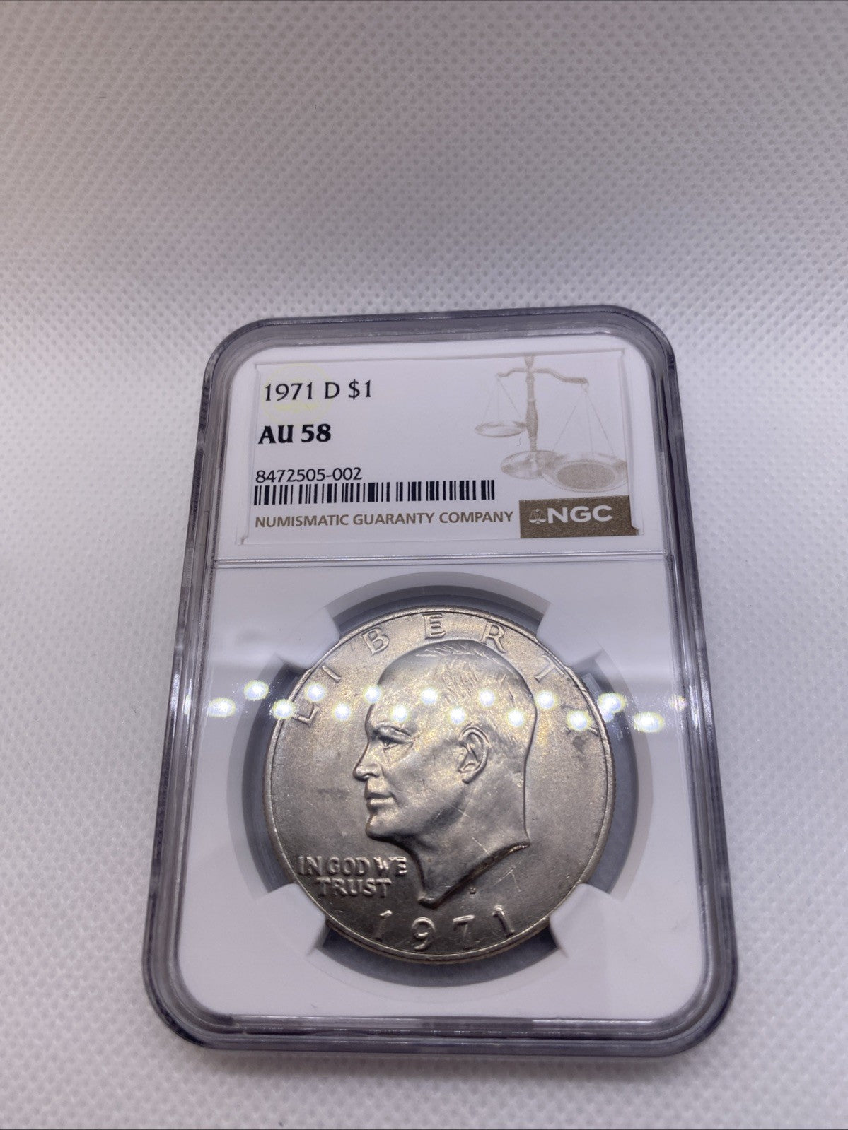1971-D Eisenhower IKE Dollar NGC AU58 Type 1 Rev RDV-006 Friendly Eagle FS-901