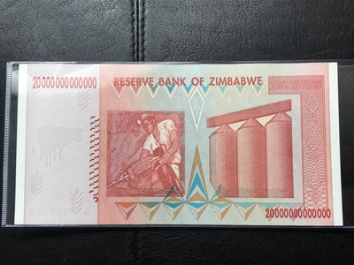 2008 20 TRILLION Zimbabwe DOLLARS BANKNOTE UNC 100 TRILLION SERIES UNCIRCULATED