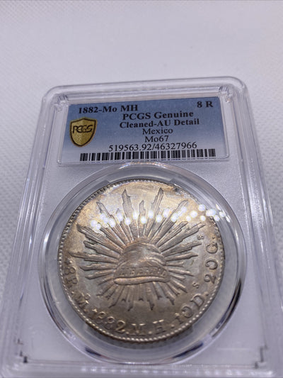 1882 MO MH 8 Reales Mexico Eagle Silver PCGS AU Details Beauty Toning RARE #7966